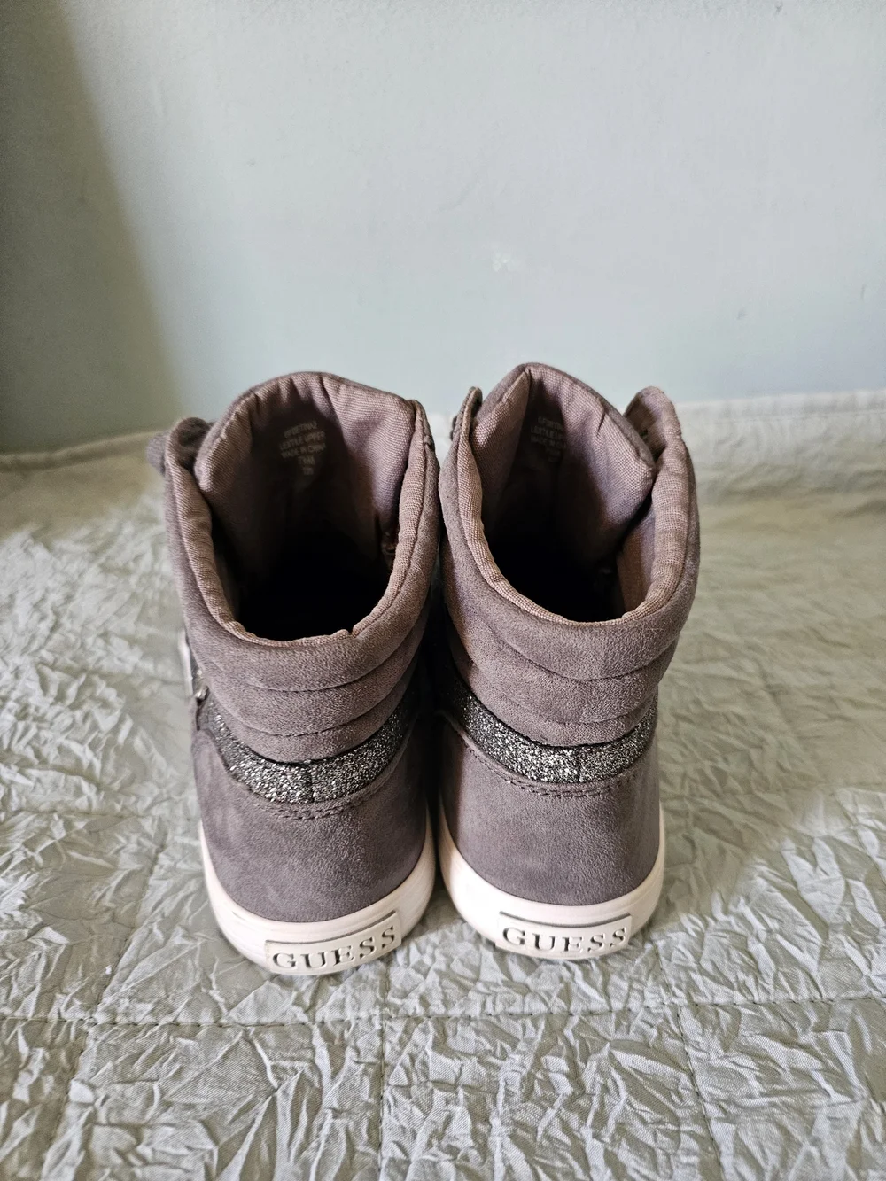 GUESS Taupe Glitter-Panel High-Top Women's Sneakers